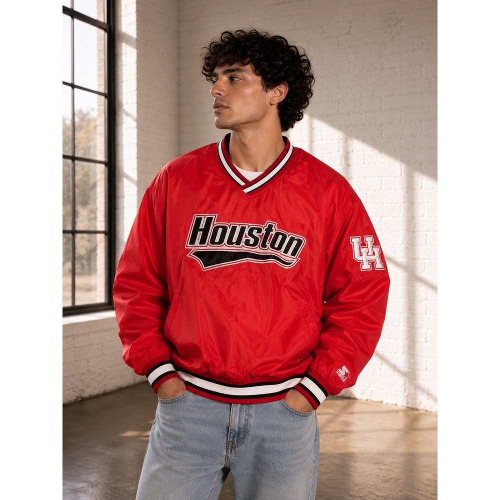 Vintage‎ Starter Houston Cougars Windbreaker Pullover Red V-Neck Jacket Mens XL